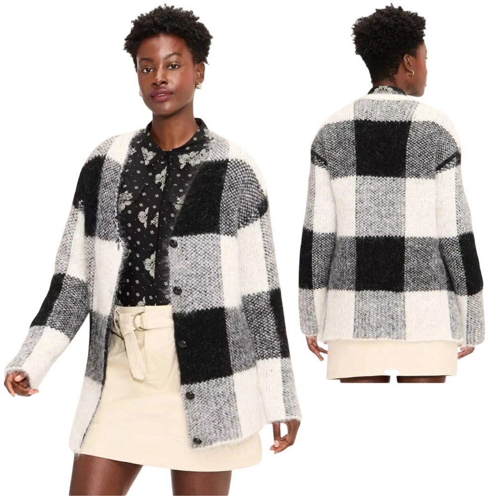 Woolrich X Target Women's Black White Buffalo Plaid Button Front Cardigan Size M